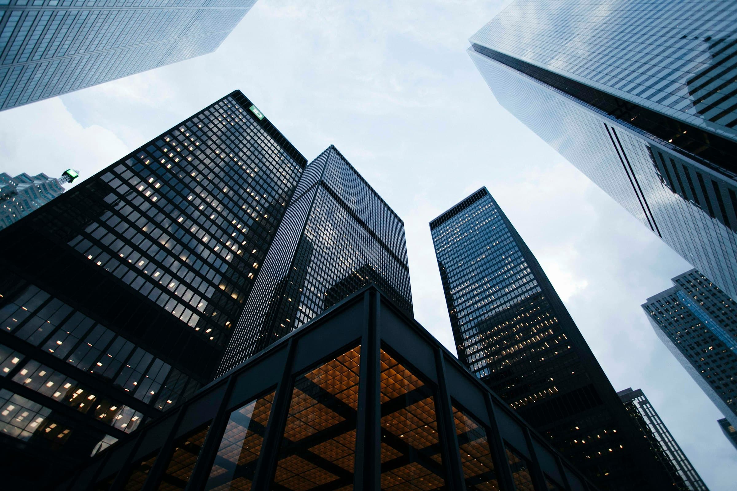 City skyline viewed from below